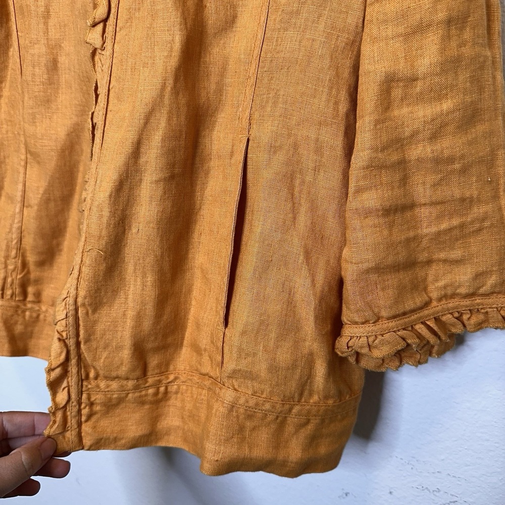 Chico's Linen Coastal Grandma Orange Fall Spring Lightweight Jacket Pockets sz 2 - Picture 3 of 5